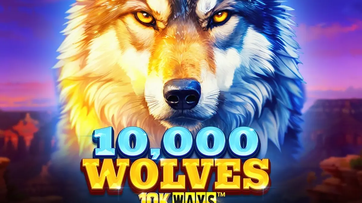 Tampilan visual slot 10,000 Wolves 10K Ways dengan tema serigala dan hutan.