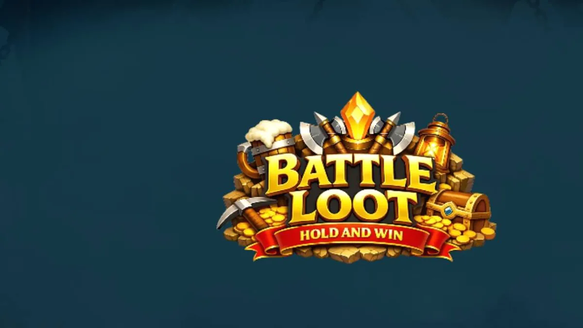 Visual bertema fantasi gelap dengan kurcaci dan harta karun di slot Battle Loot: Hold and Win